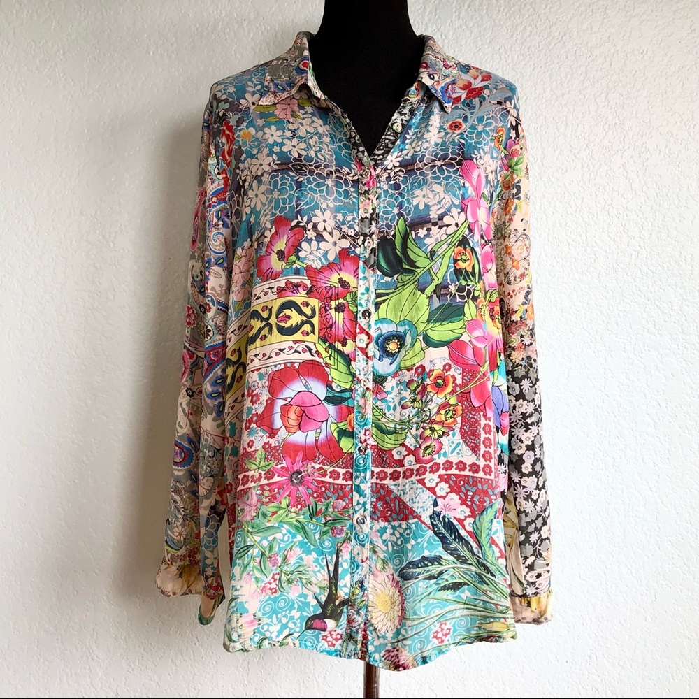 Johnny Was Milla Button Down Shirt Sz L Floral Long Sleeve Top